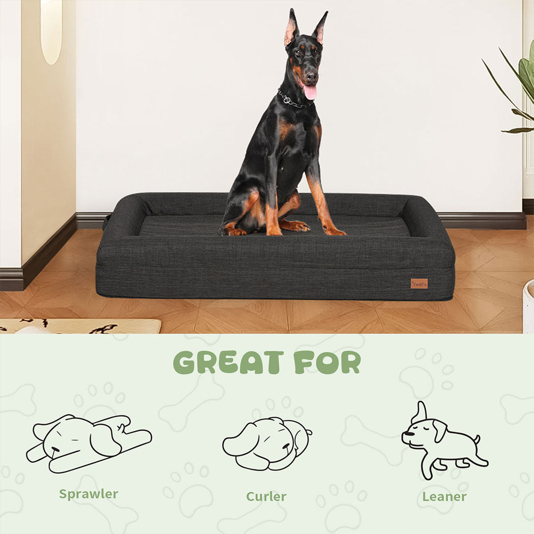 Tedi’s Linen Orthopedic Dog Bed in Dark Grey