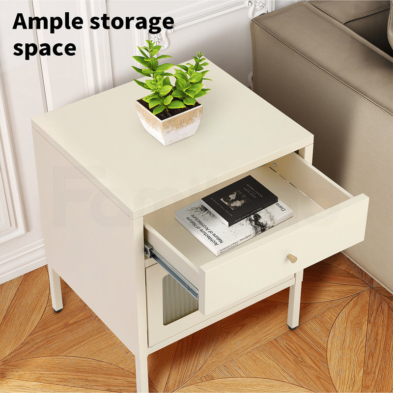 Familand Steel End Side Table Night Stand Bedside Tables in Cream