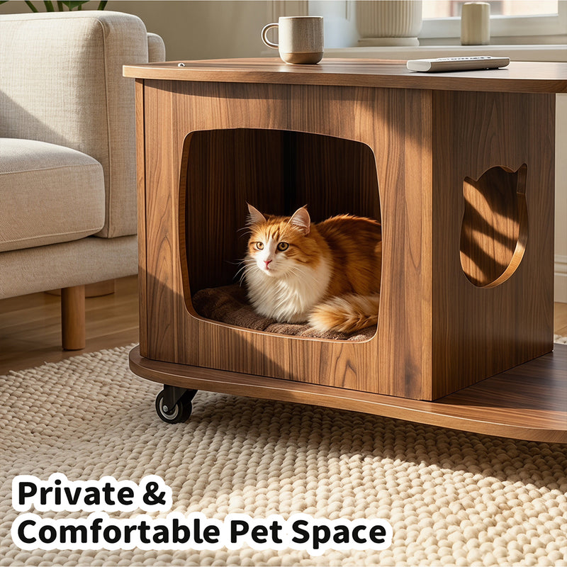 Familand Wood Coffee Table Side Tables For Living Room With Cat House & Cat Scratching Post