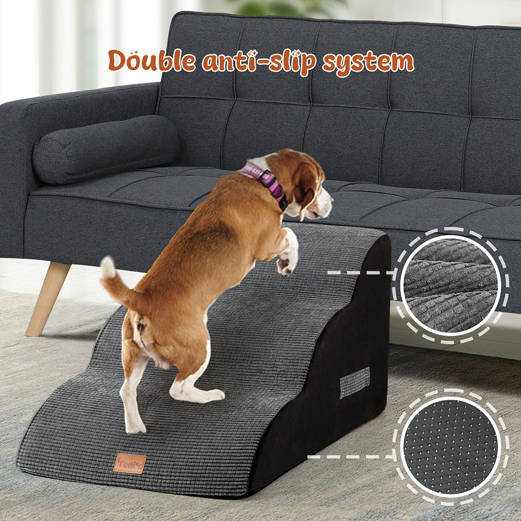 Tedi's 3 Steps Memory Foam Dog Stairs Ramp for High Bed Sofa Couch