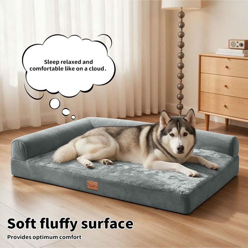 Tedi's Orthopedic Dog Bed Memory Foam Beds Removable Washable Cover Grey