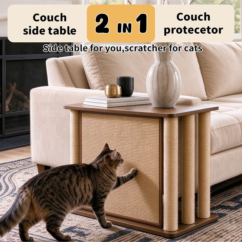 Familand Sofa Side Table with Cat Scratching Post in Right Side