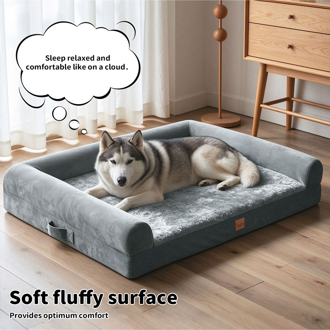 Tedi's 105cm Orthopedic Dog Bed Memory Foam Beds Removable Washable Cover Grey