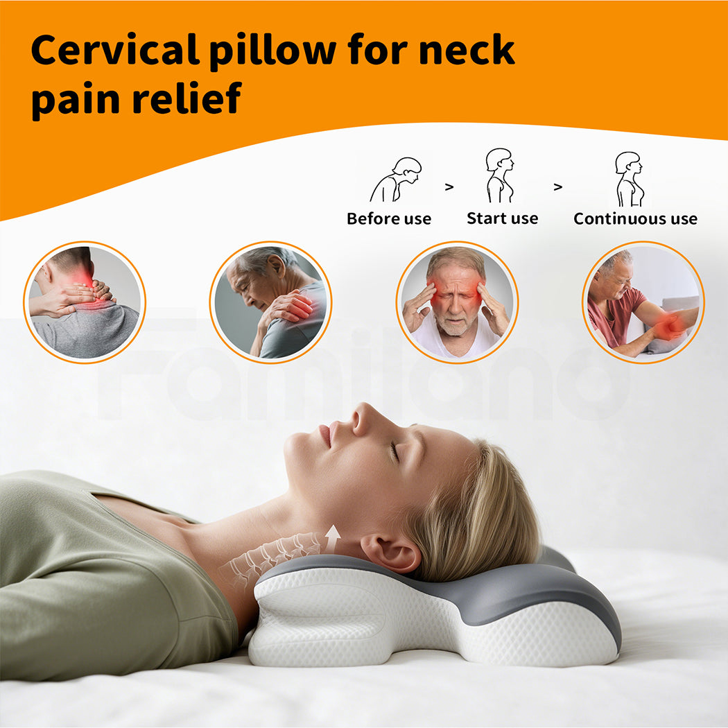 Familand Cervical Neck Pillow Memory Foam Ergonomics Pillows in Grey