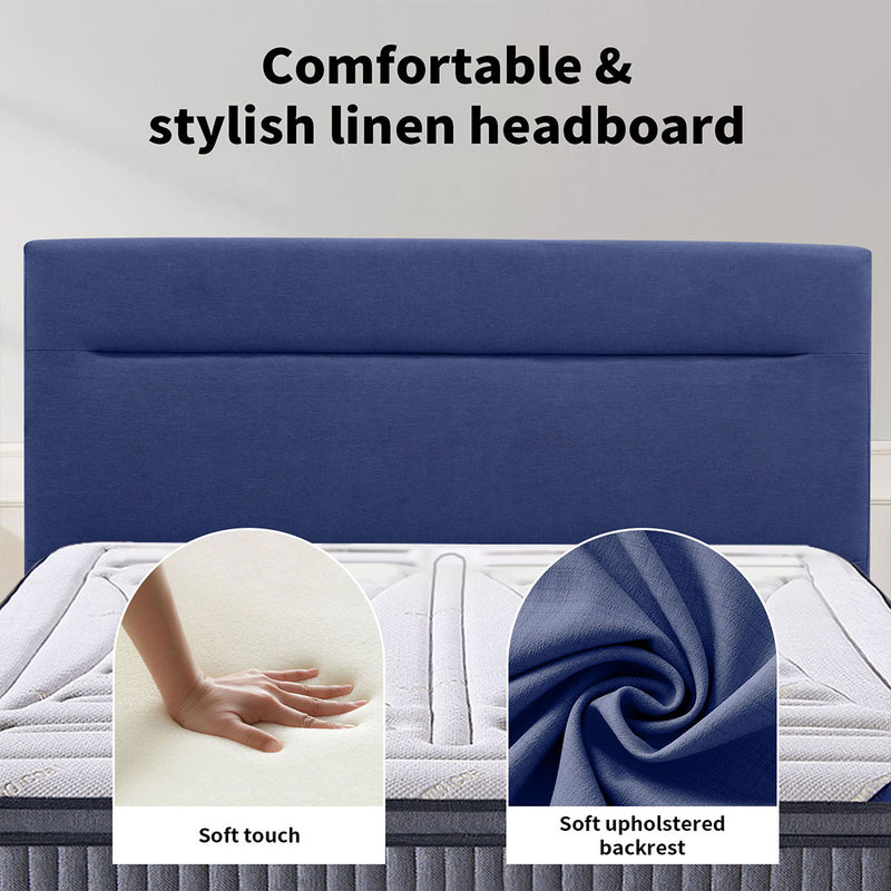 Familand Queen Size Platform Bed Frame Upholstered Headboard in Blue