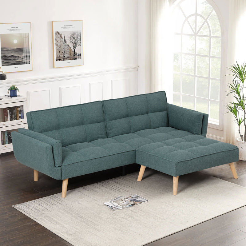 Familand 3 Seater Convertible Futon Sofa Bed with Ottoman in Green