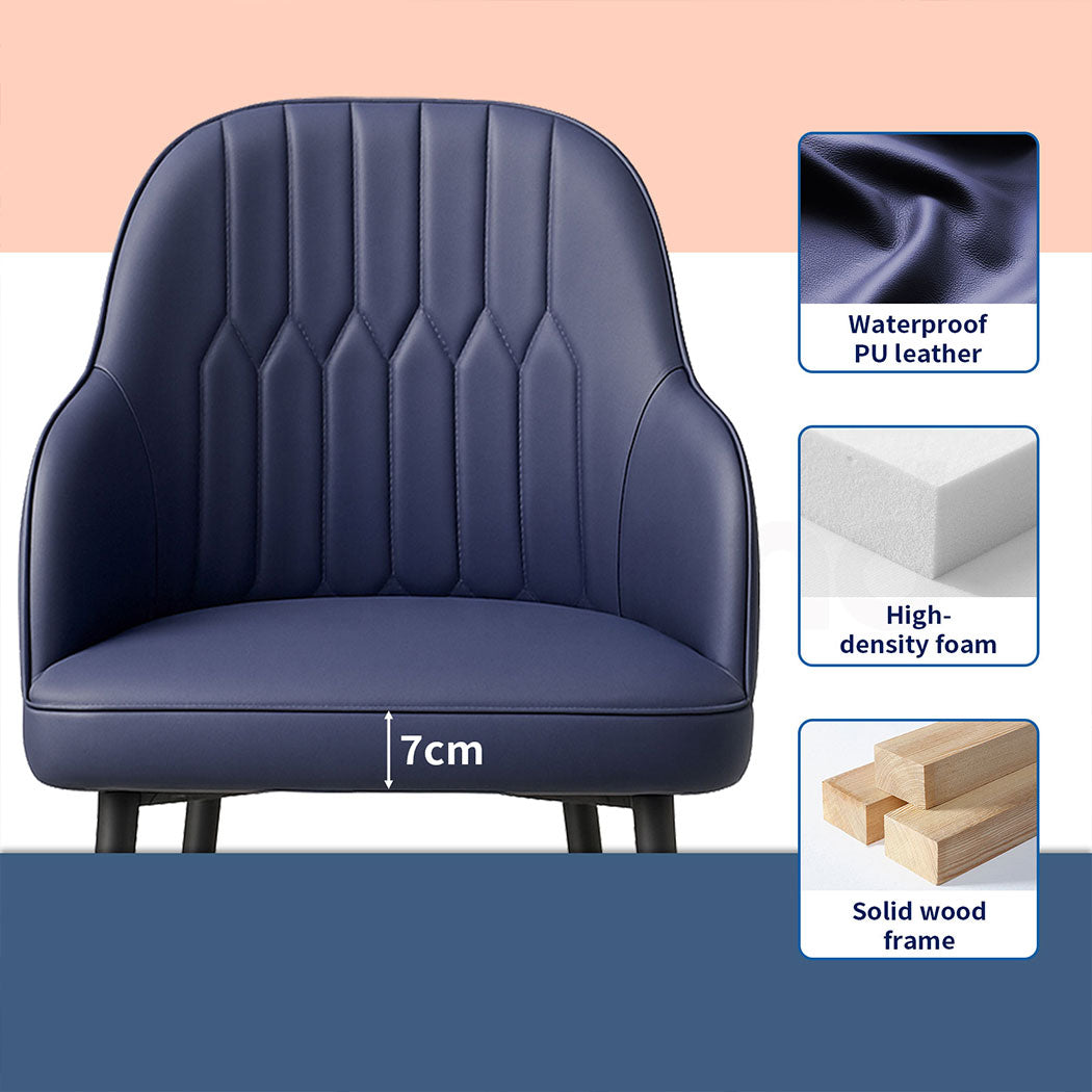 Familand Faux Leather Bar Stools Set of 2 in Navy with Backrest & Footrest