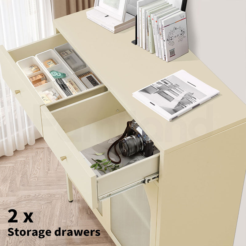 Familand Steel Buffet Sideboard with 2x Storage Drawers in Cream