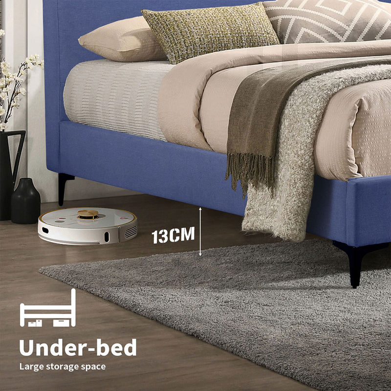 Familand Queen Size Platform Bed Frame Upholstered Headboard in Blue