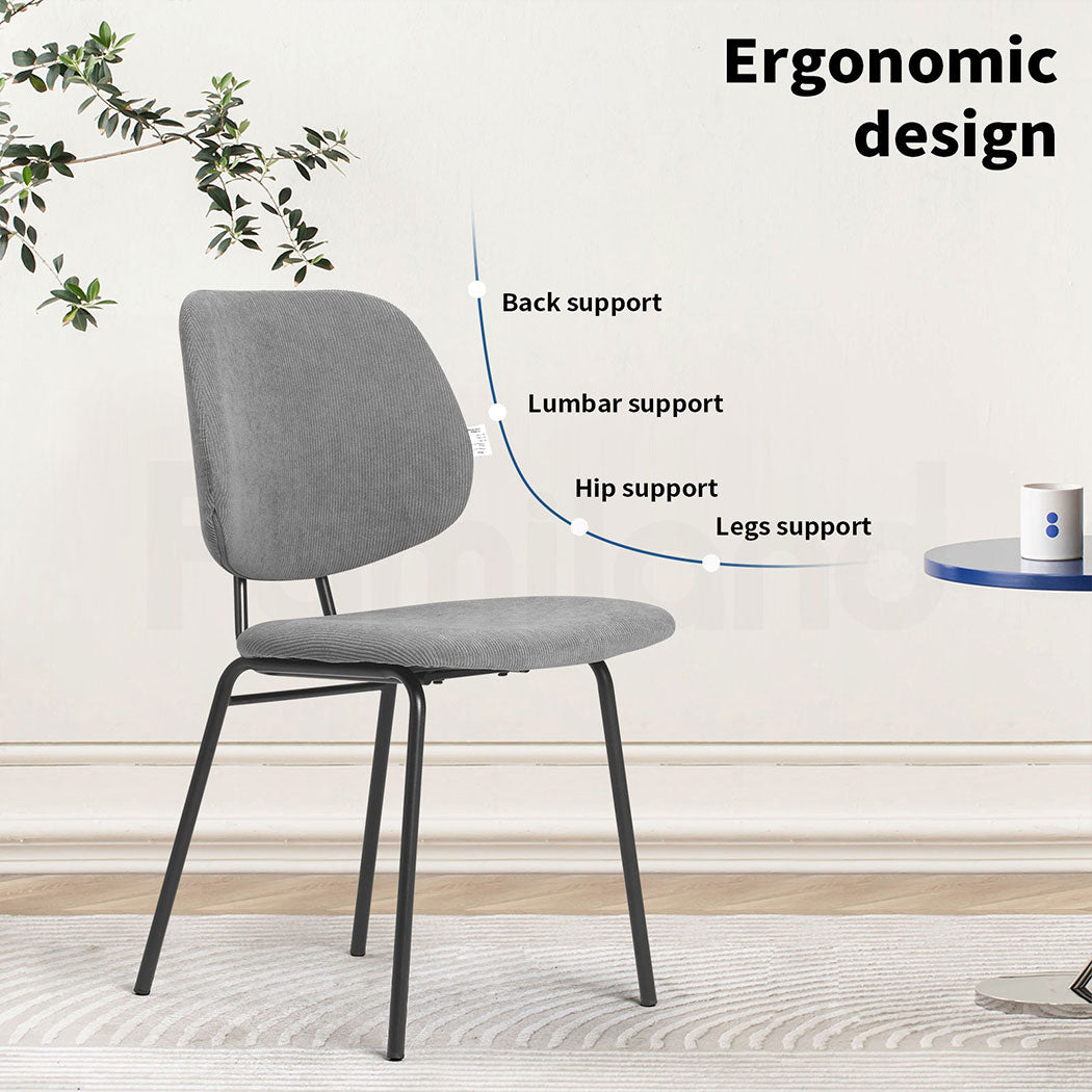 Familand Corduroy Dining Chairs Set Of 2 in Grey