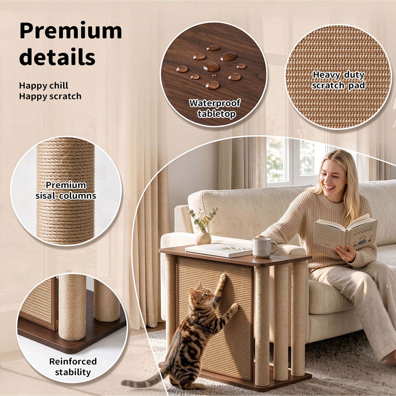 Familand Sofa Side Table with Cat Scratching Post in Right Side