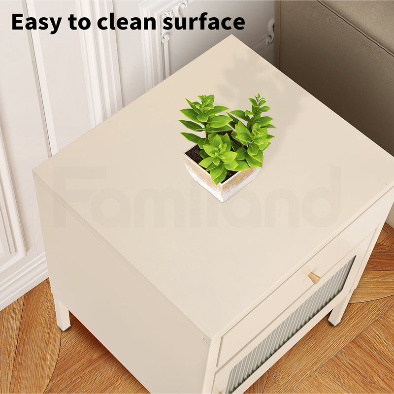 Familand Steel End Side Table Night Stand Bedside Tables in Cream