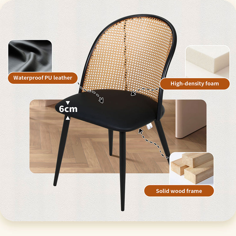 Familand Faux Leather Dining Chairs Set Of 4 with Rattan Back in Black