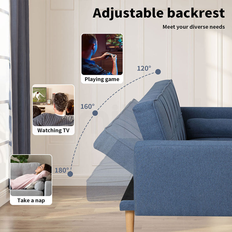 Familand 3 Seater Convertible Futon Sofa Bed Blue