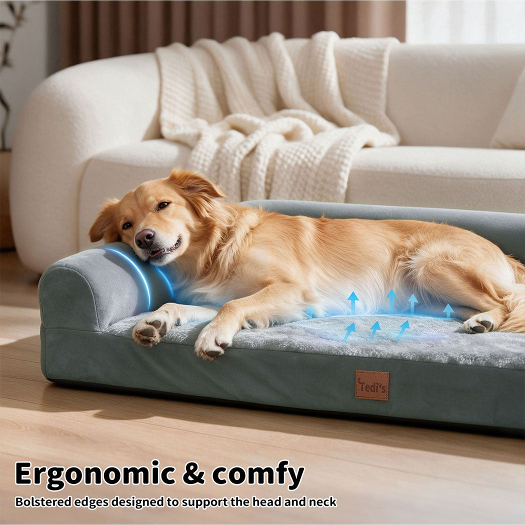 Tedi's 105cm Orthopedic Dog Bed Memory Foam Beds Removable Washable Cover Grey