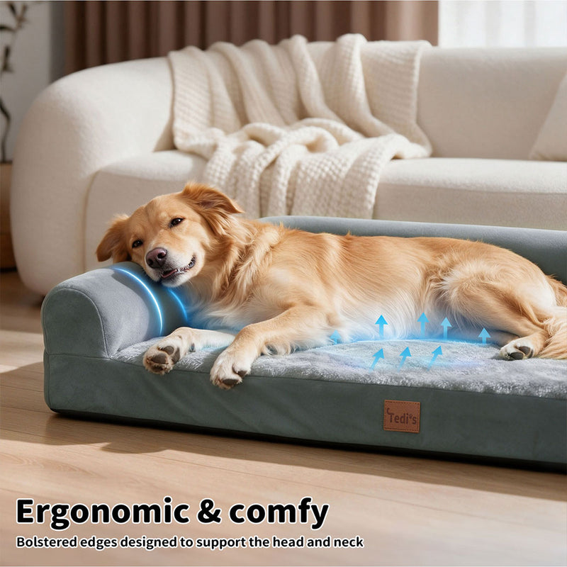 Tedi's 105cm Orthopedic Dog Bed Memory Foam Beds Removable Washable Cover Grey