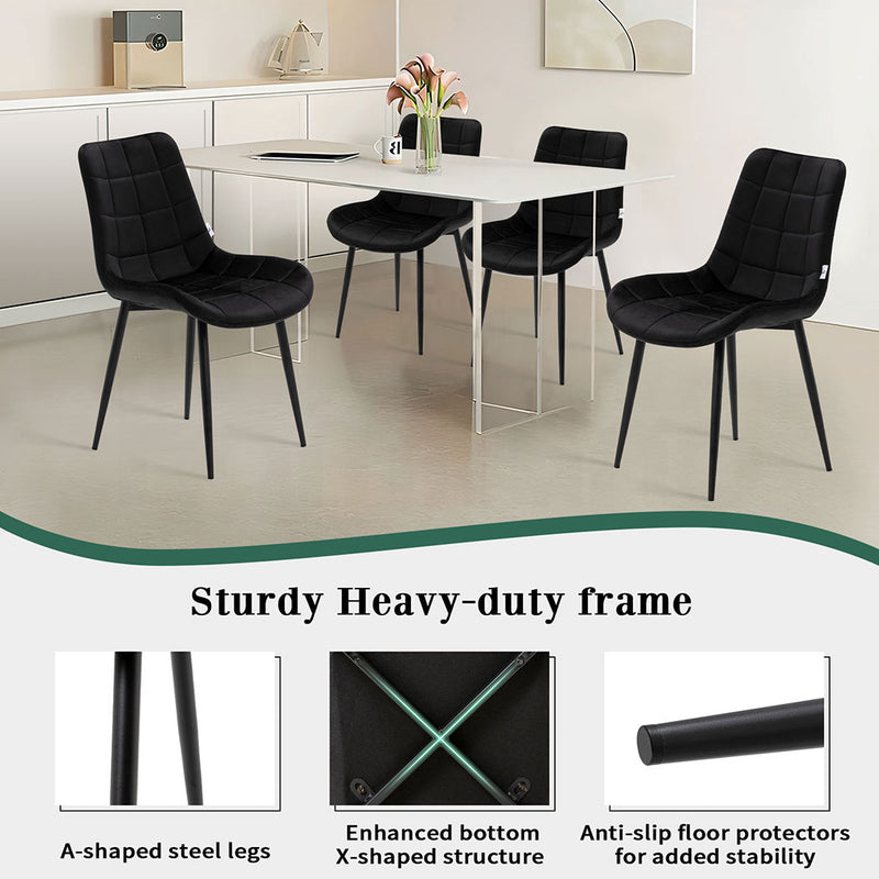 Familand Velvet Dining Chairs Set Of 4 in Black