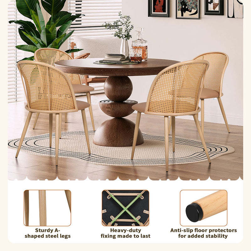 Familand Faux Leather Dining Chairs Set Of 4 with Rattan Back in Cream