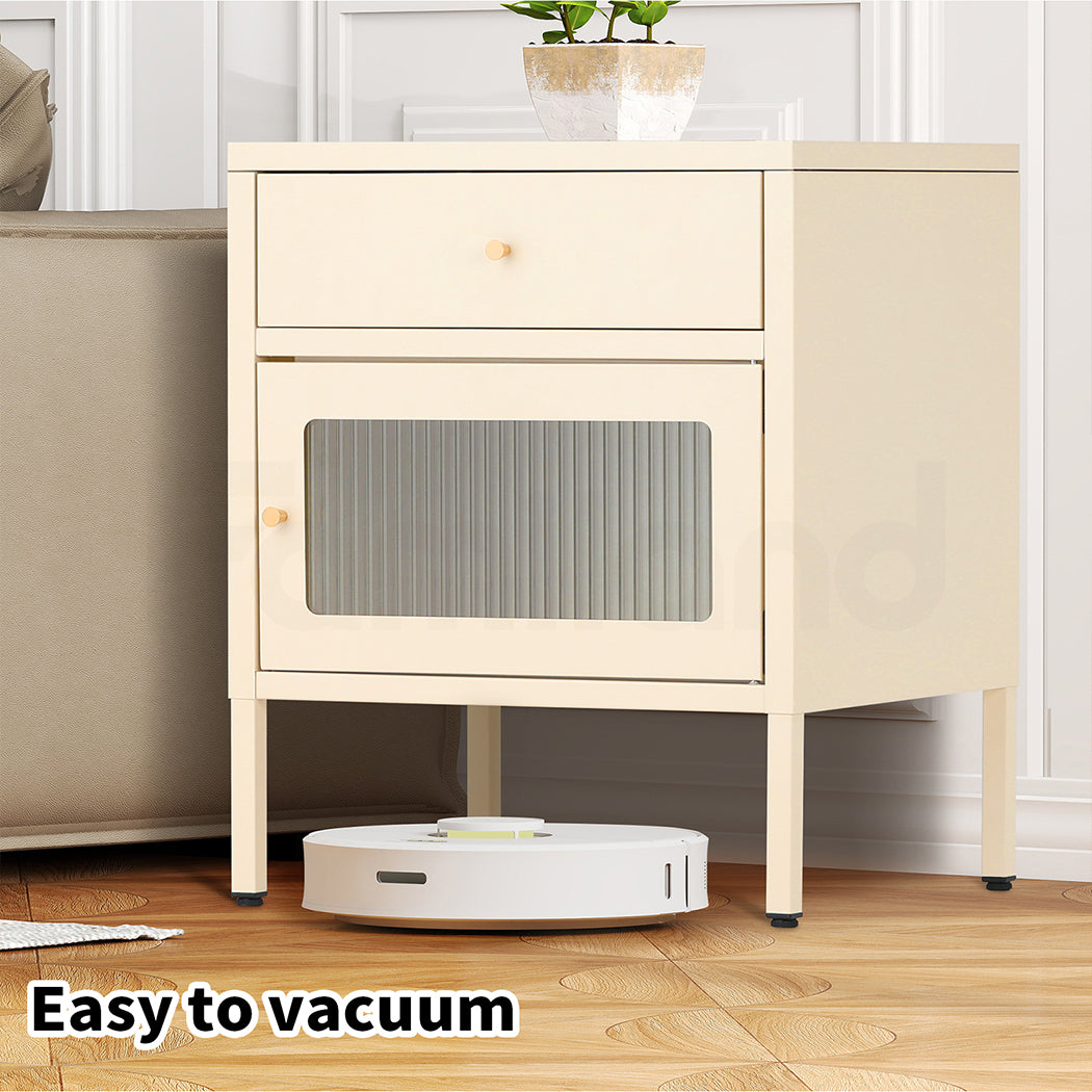 Familand Steel End Side Table Night Stand Bedside Tables in Cream