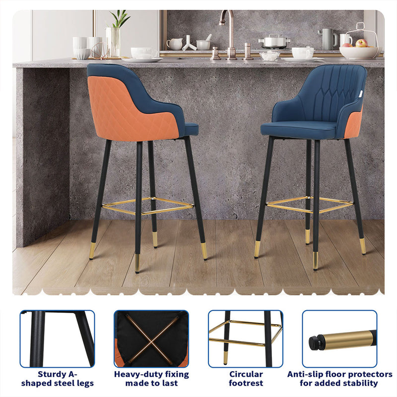 Familand Faux Leather Bar Stools Set Of 2 in Navy