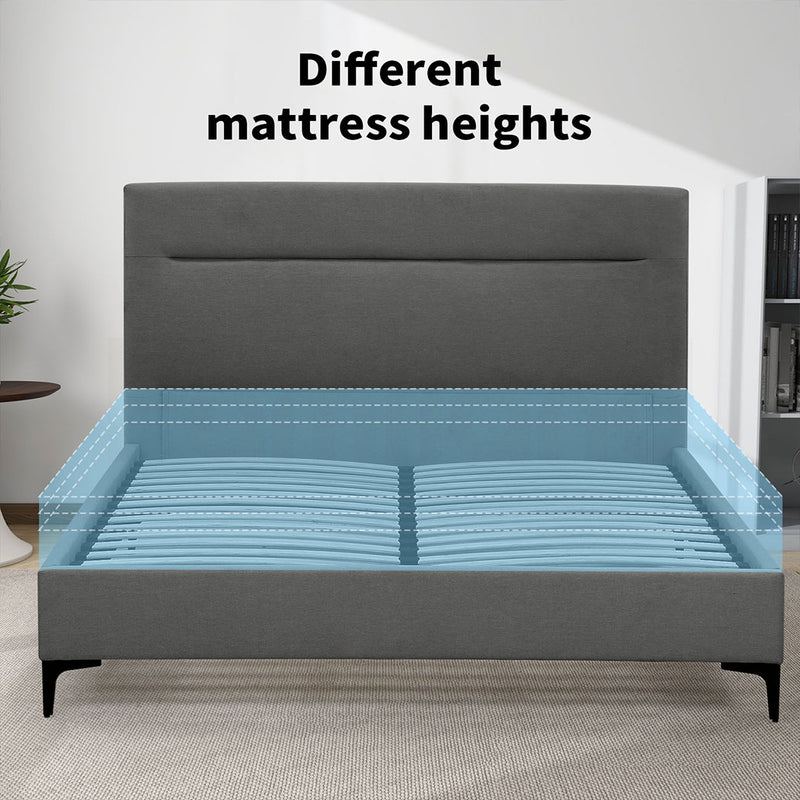 Familand Queen Size Platform Bed Frame Upholstered Headboard in Grey