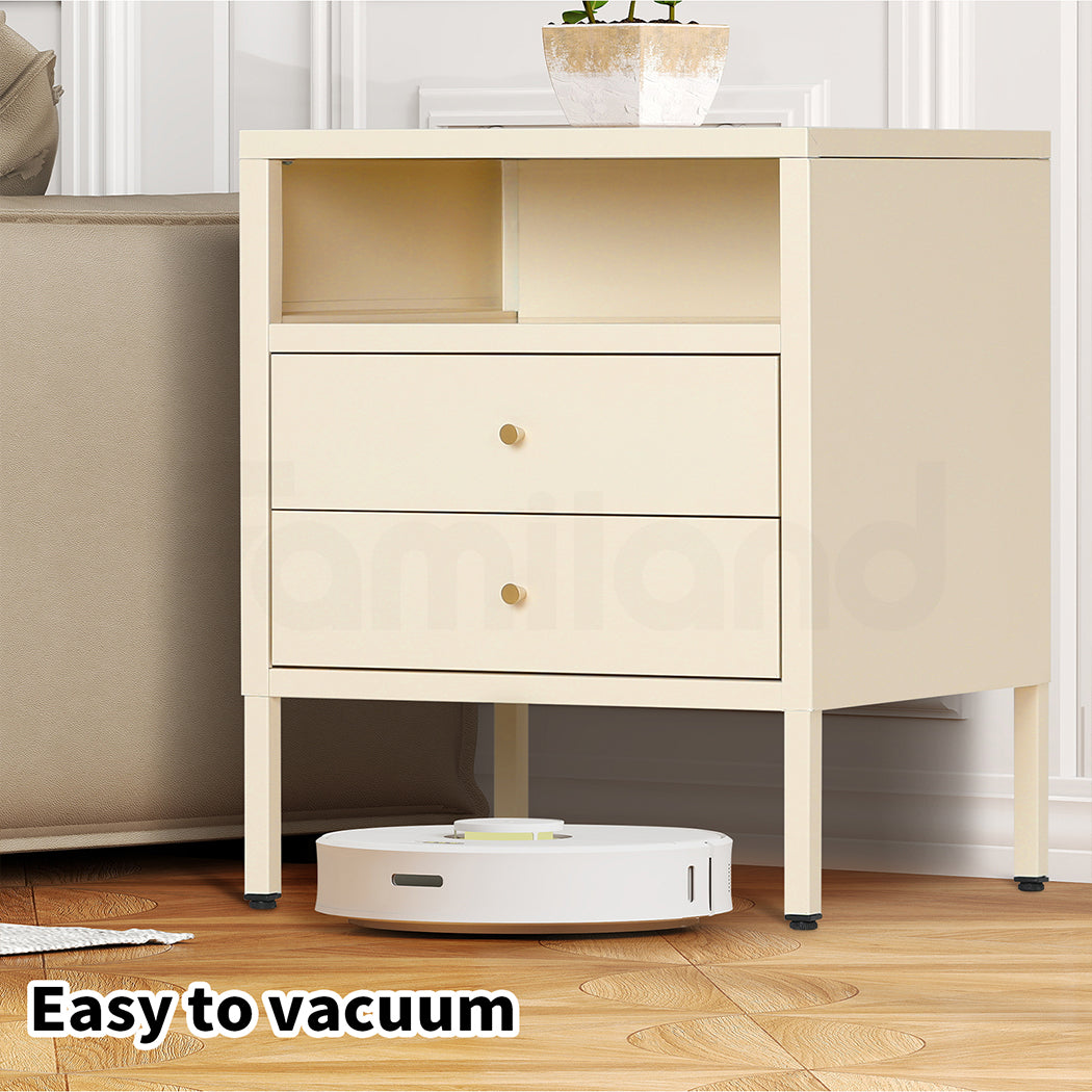 Familand Steel End Side Table Night Stand Bedside Tables with 2x Storage Drawers