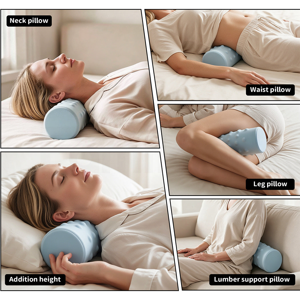 Familand Memory Foam Cervical Neck Pillow in Blue & White