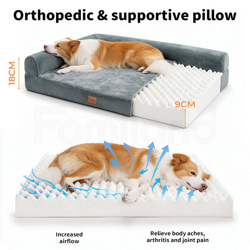 Tedi's Orthopedic Dog Bed Memory Foam Beds Removable Washable Cover Grey