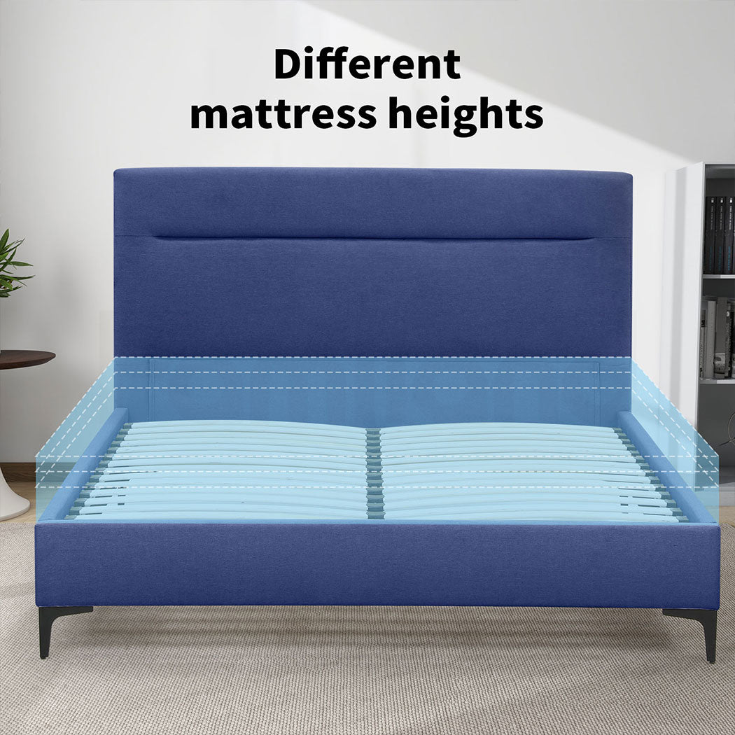 Familand Queen Size Platform Bed Frame Upholstered Headboard in Blue