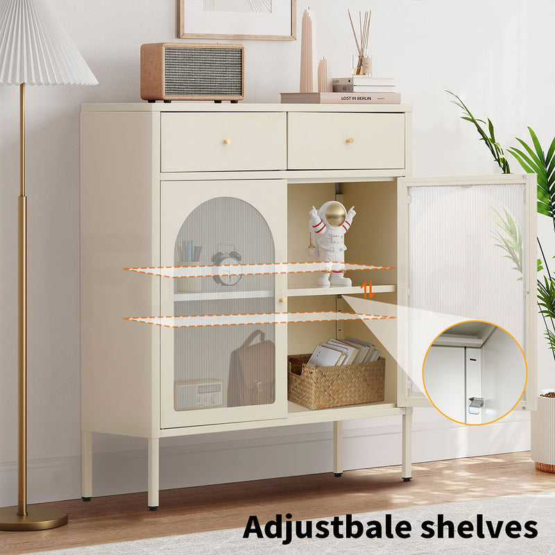 Familand Steel Buffet Sideboard with 2x Storage Drawers in Cream