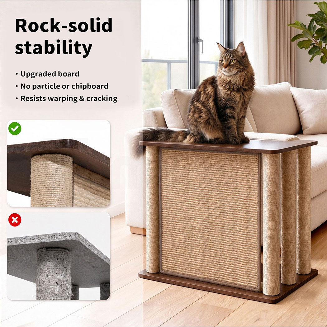 Familand Sofa Side Table with Cat Scratching Post in Right Side