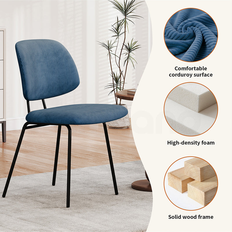 Familand Corduroy Dining Chairs Set Of 2 in Blue