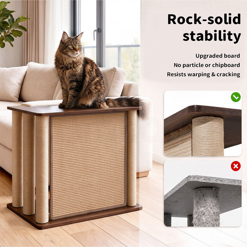 Familand Sofa Side Table with Cat Scratching Post in Left Side