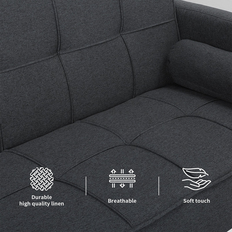 Familand 3 Seater Convertible Futon Sofa Bed, Linen Loveseat Sofa,Grey