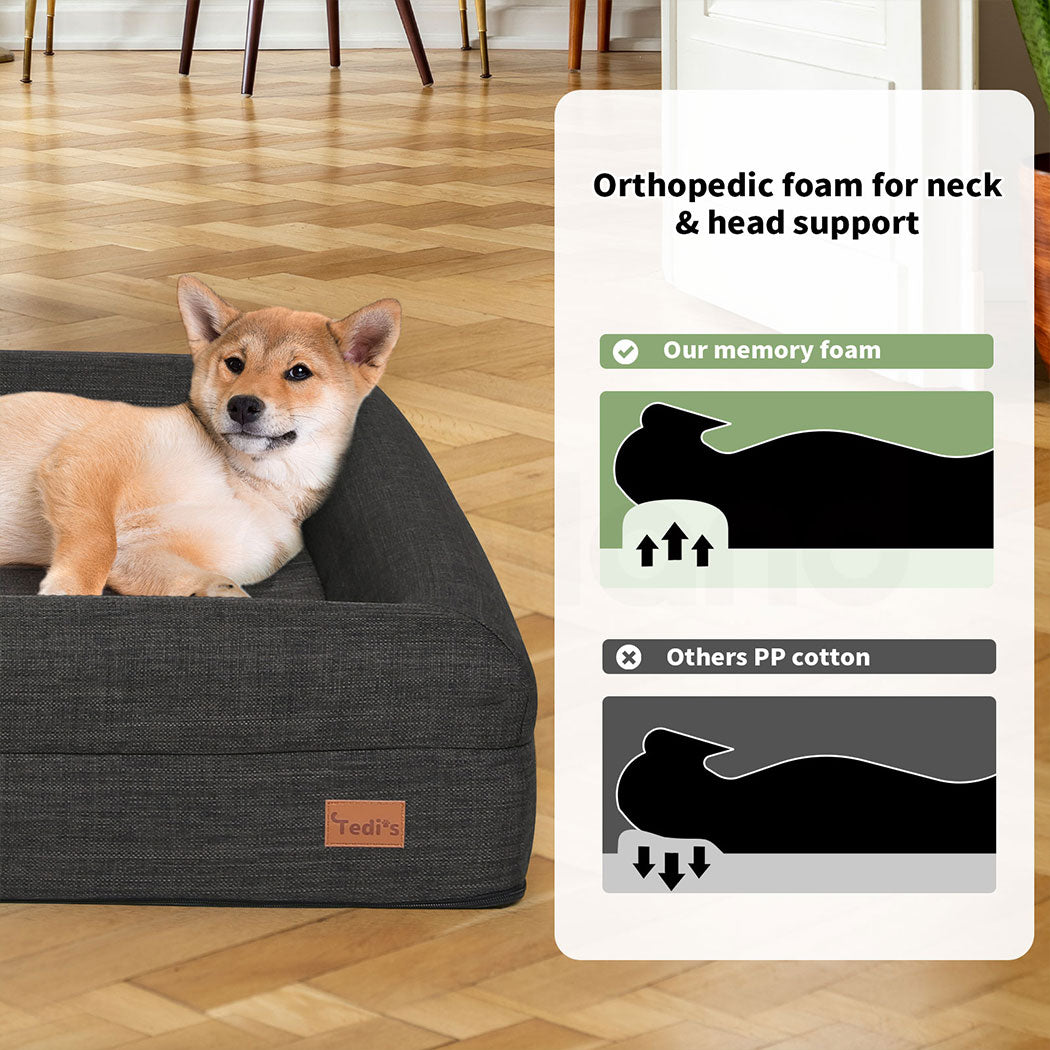 Tedi’s Linen Orthopedic Dog Bed in Dark Grey