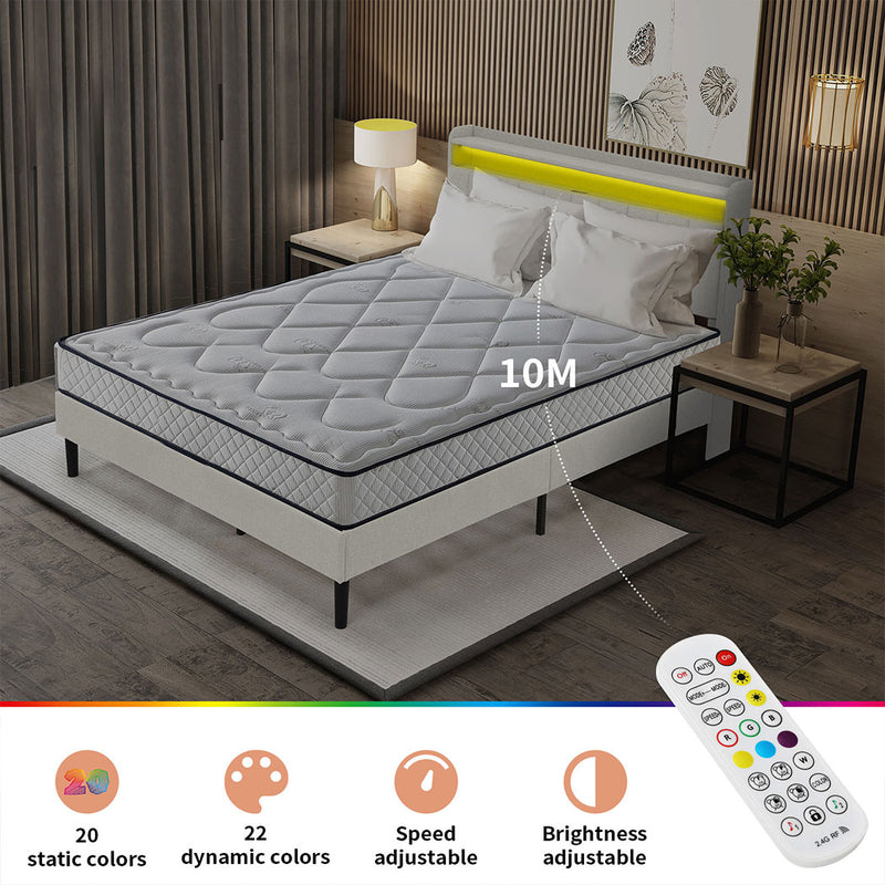 Familand LED Queen Size Bed Frame With Storage Headboard in Cream