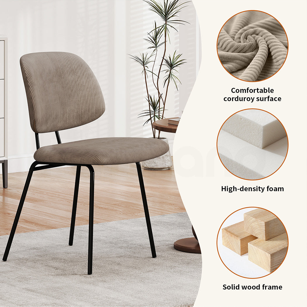 Familand Corduroy Dining Chairs Set Of 2 in Khaki