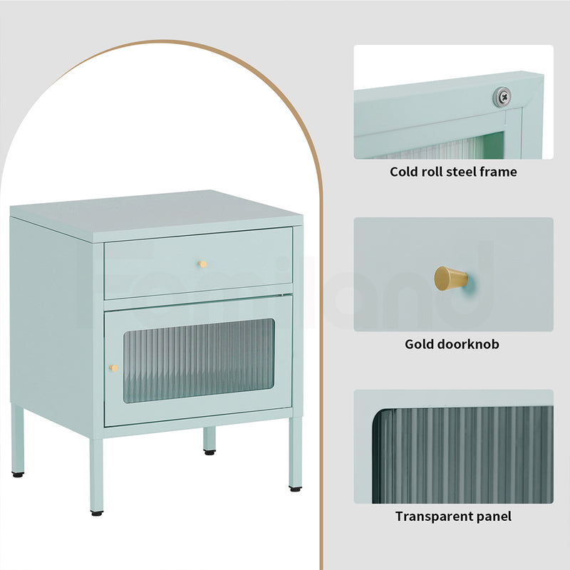 Familand Steel End Side Table Night Stand Bedside Tables in Mint Green