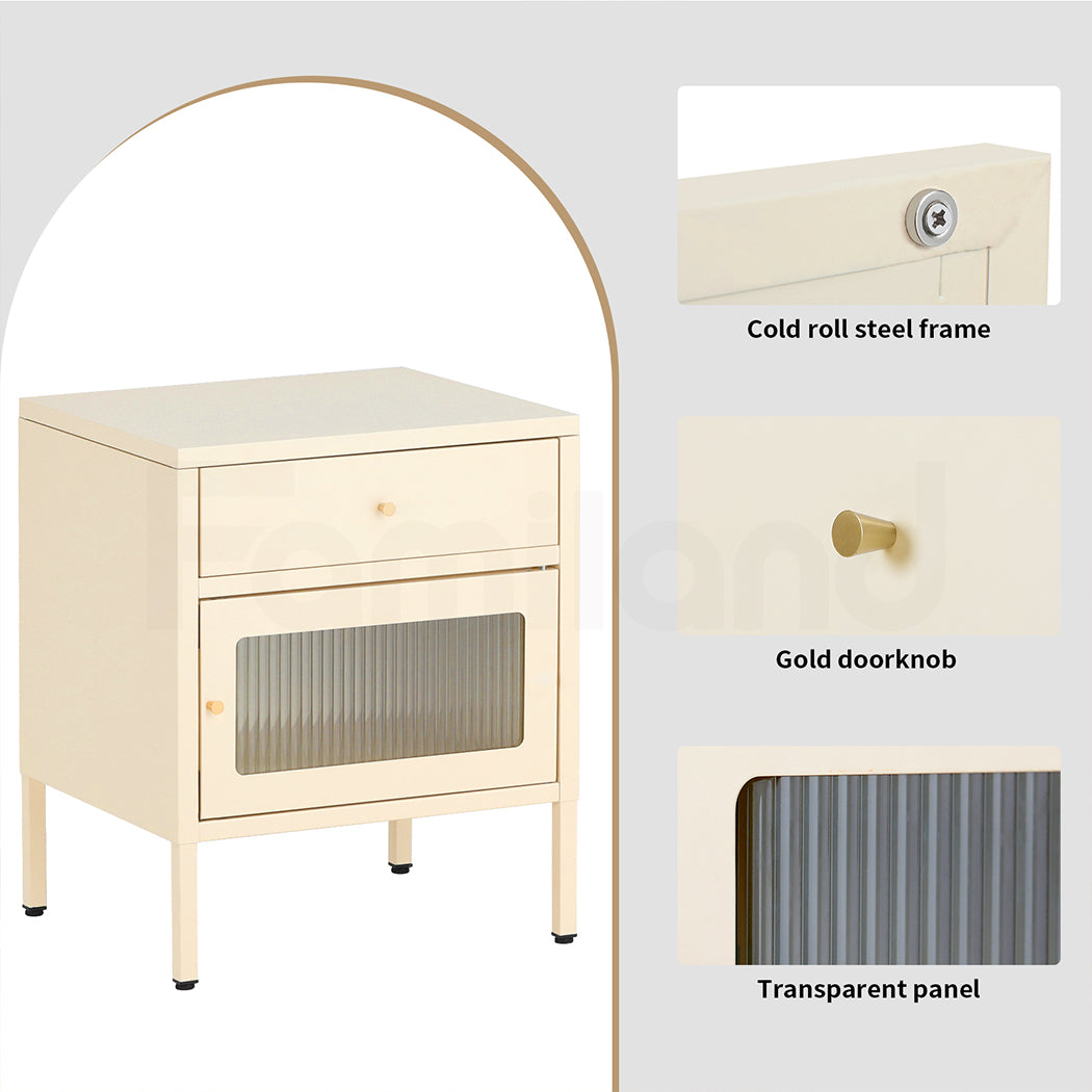 Familand Steel End Side Table Night Stand Bedside Tables in Cream