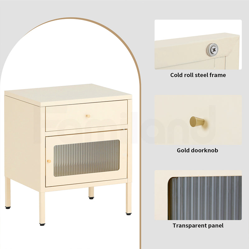 Familand Steel End Side Table Night Stand Bedside Tables in Cream