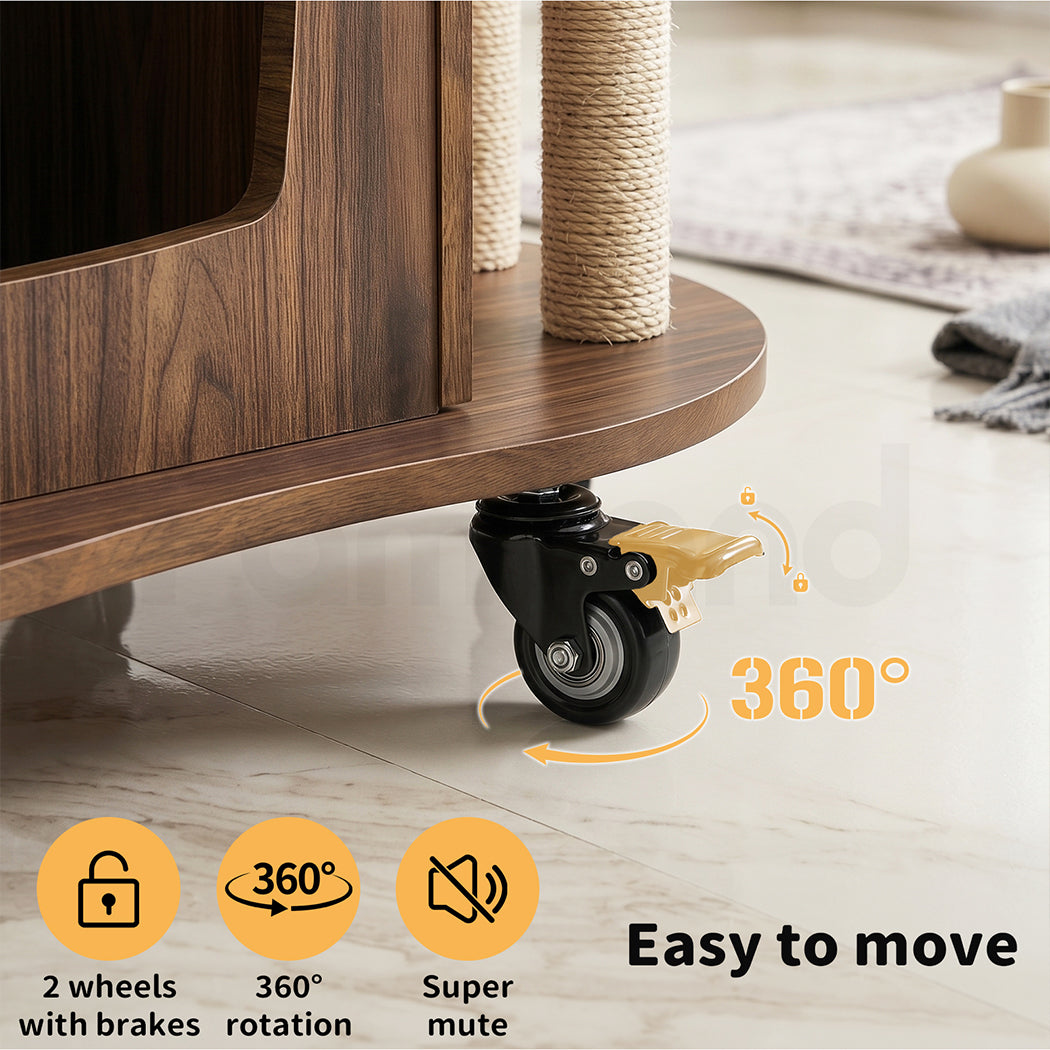 Familand Wood Coffee Table Side Tables For Living Room With Cat House & Cat Scratching Post