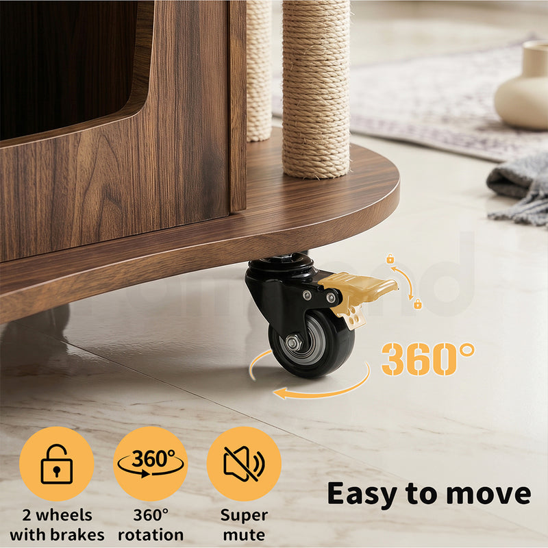 Familand Wood Coffee Table Side Tables For Living Room With Cat House & Cat Scratching Post
