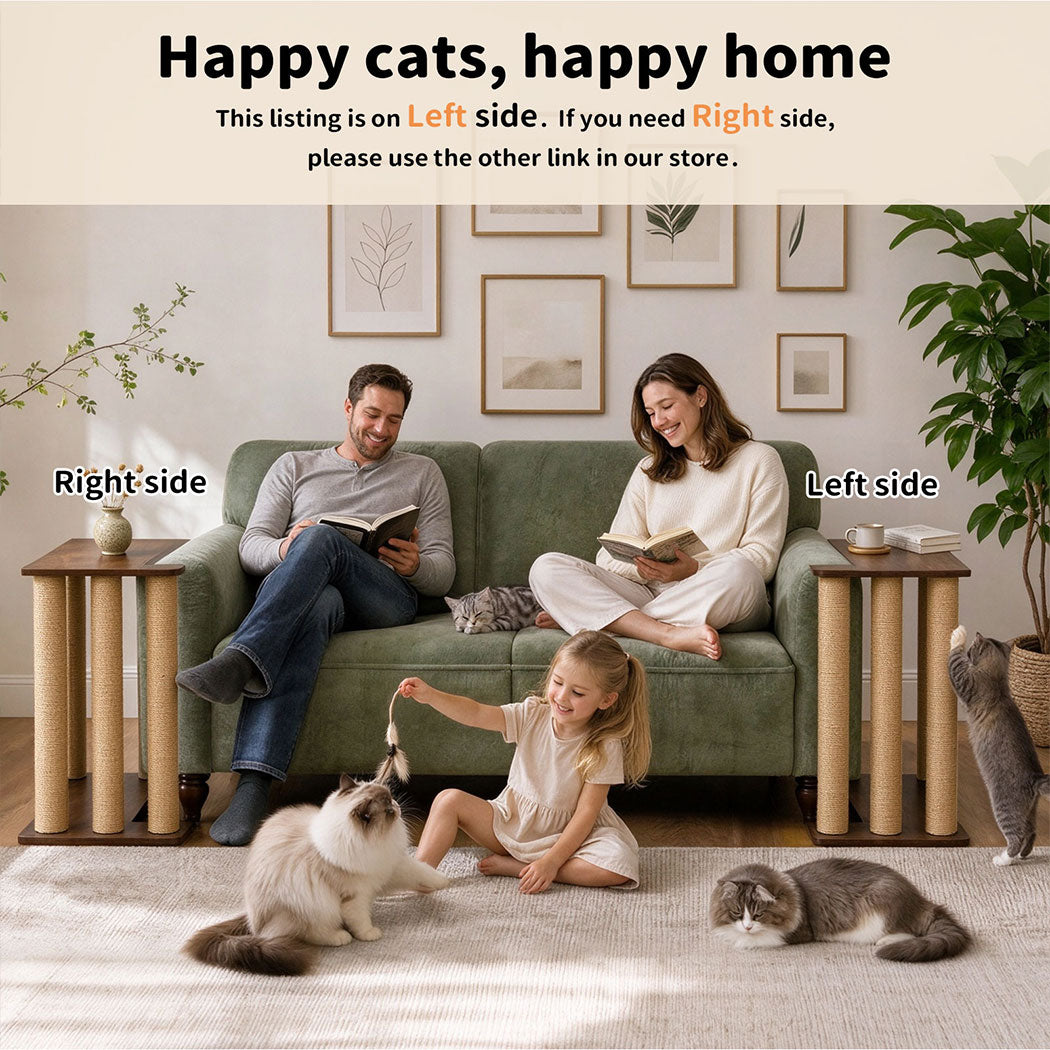 Familand Sofa Side Table with Cat Scratching Post in Left Side