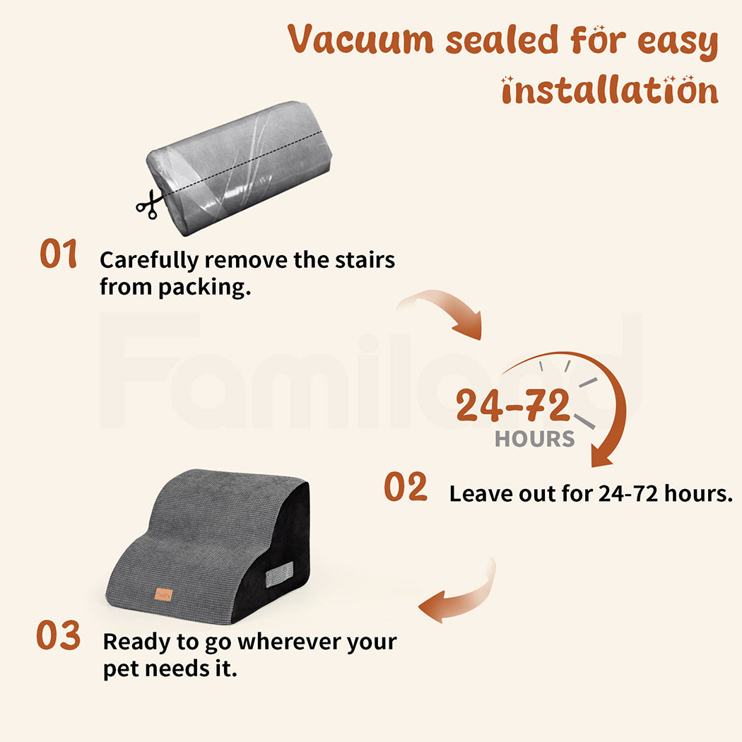 Tedi's 2 Steps Memory Foam Dog Stairs Ramp for High Bed Sofa Couch