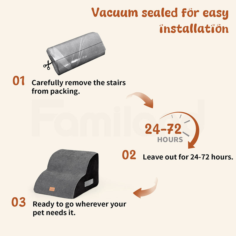 Tedi's 2 Steps Memory Foam Dog Stairs Ramp for High Bed Sofa Couch
