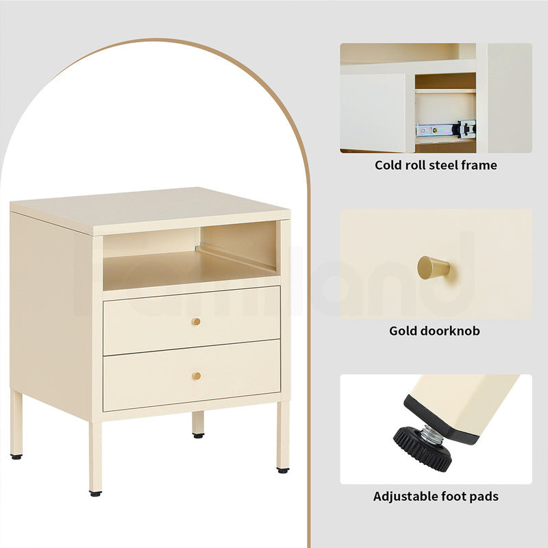 Familand Steel End Side Table Night Stand Bedside Tables with 2x Storage Drawers