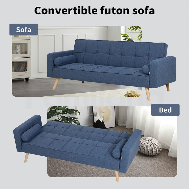 Familand 3 Seater Convertible Futon Sofa Bed Blue