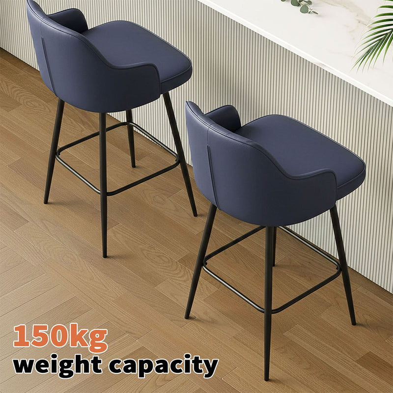 Familand Faux Leather Bar Stools Set of 2 in Navy with Backrest & Footrest