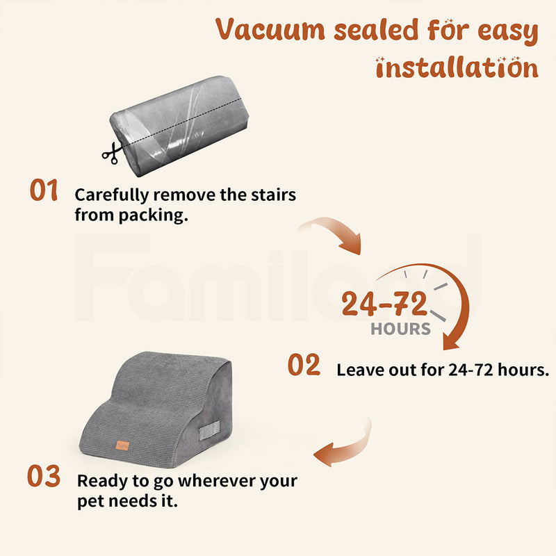 Tedi's 2 Steps Memory Foam Dog Stairs Ramp for High Bed Sofa Couch