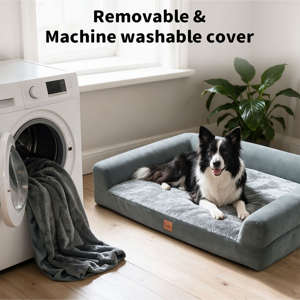 Tedi's 105cm Orthopedic Dog Bed Memory Foam Beds Removable Washable Cover Grey